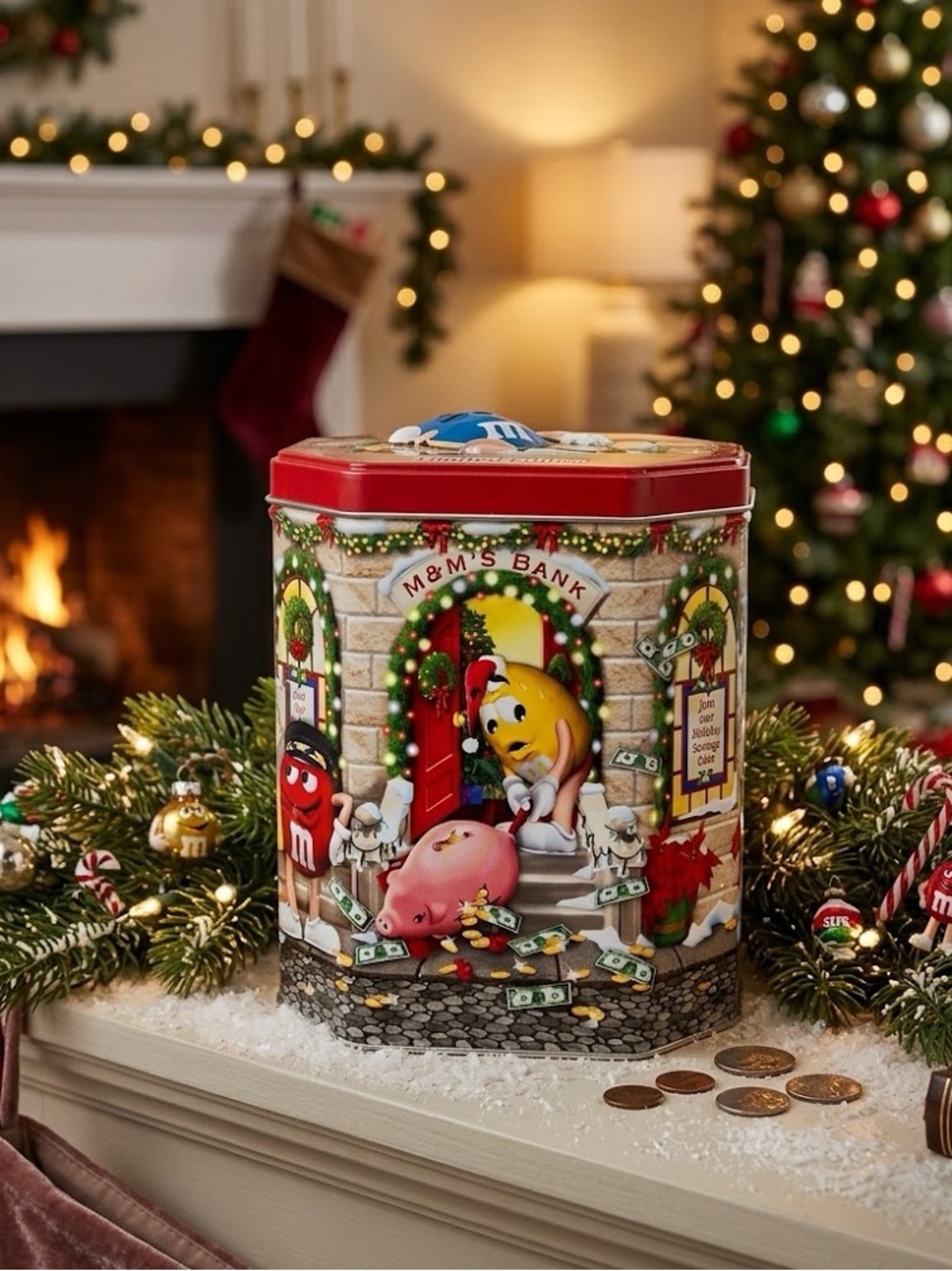 2003 M & M's Christmas Village Series Brand Bank #17 Limited Edition Canister